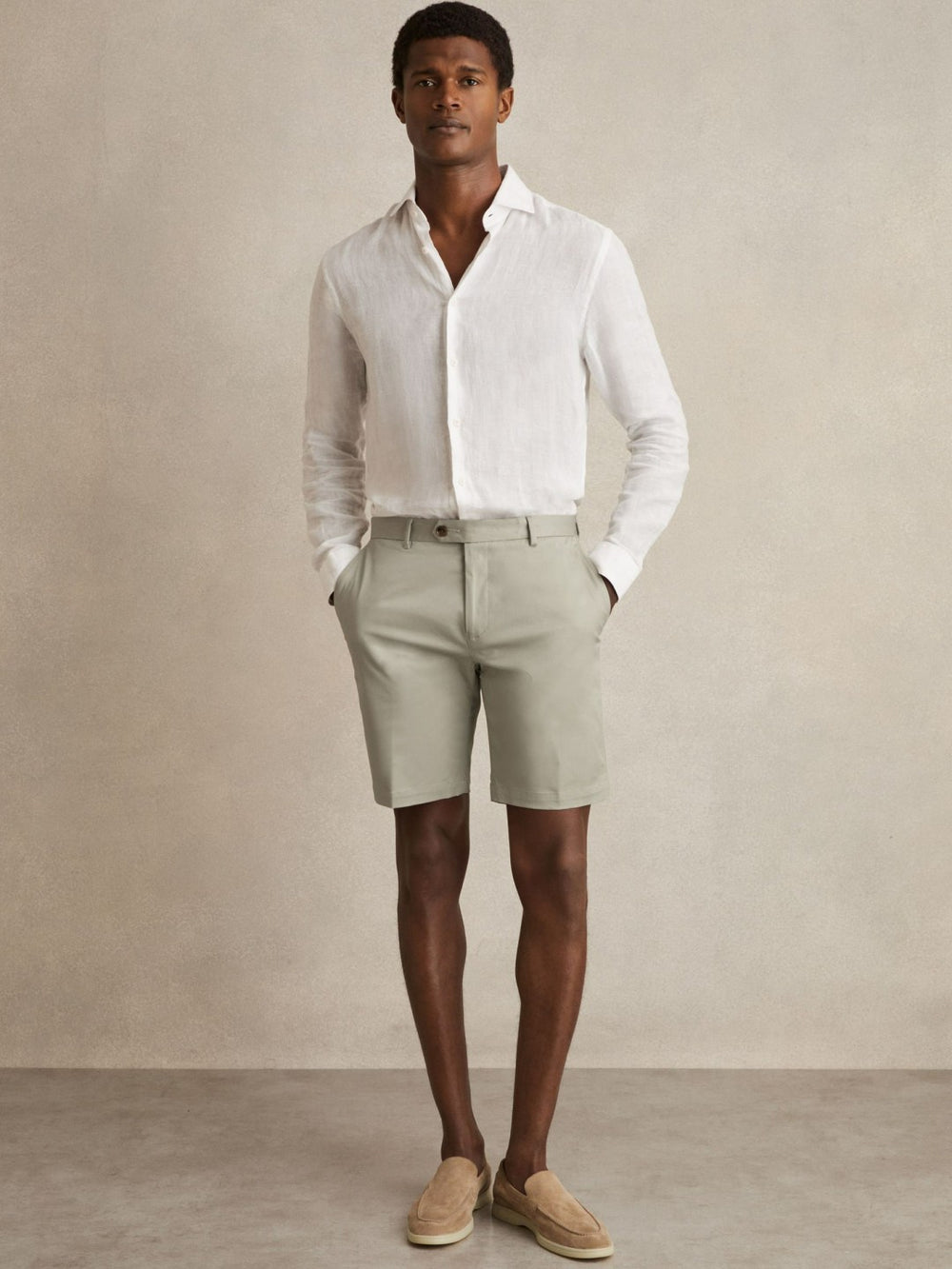 Cotton Chino Shorts With Stretch Soft Sage | Mens