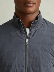 Hybrid Quilt and Knit Zip-Through Jacket Airforce Blue | Mens