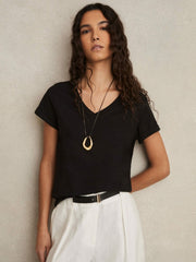 Cotton-Jersey V-Neck T-Shirt Black | Womens