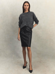 Leather High Rise Midi Skirt Black | Womens