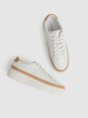 Grained Leather Platform Trainers Camel/White | Womens