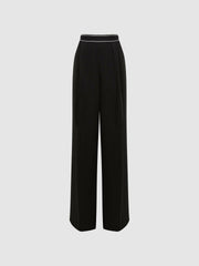 Wide Leg Elasticated Trousers Black | Womens