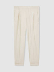 Relaxed-Fit Pleated Tapered Trousers Ecru | Mens