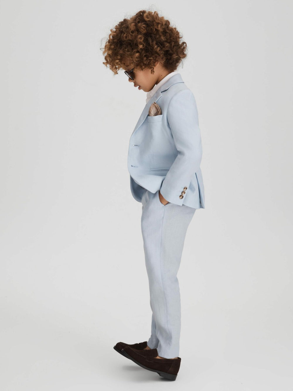 9-13 yrs Slim Fit Linen Adjustable Trousers Soft Blue | Children
