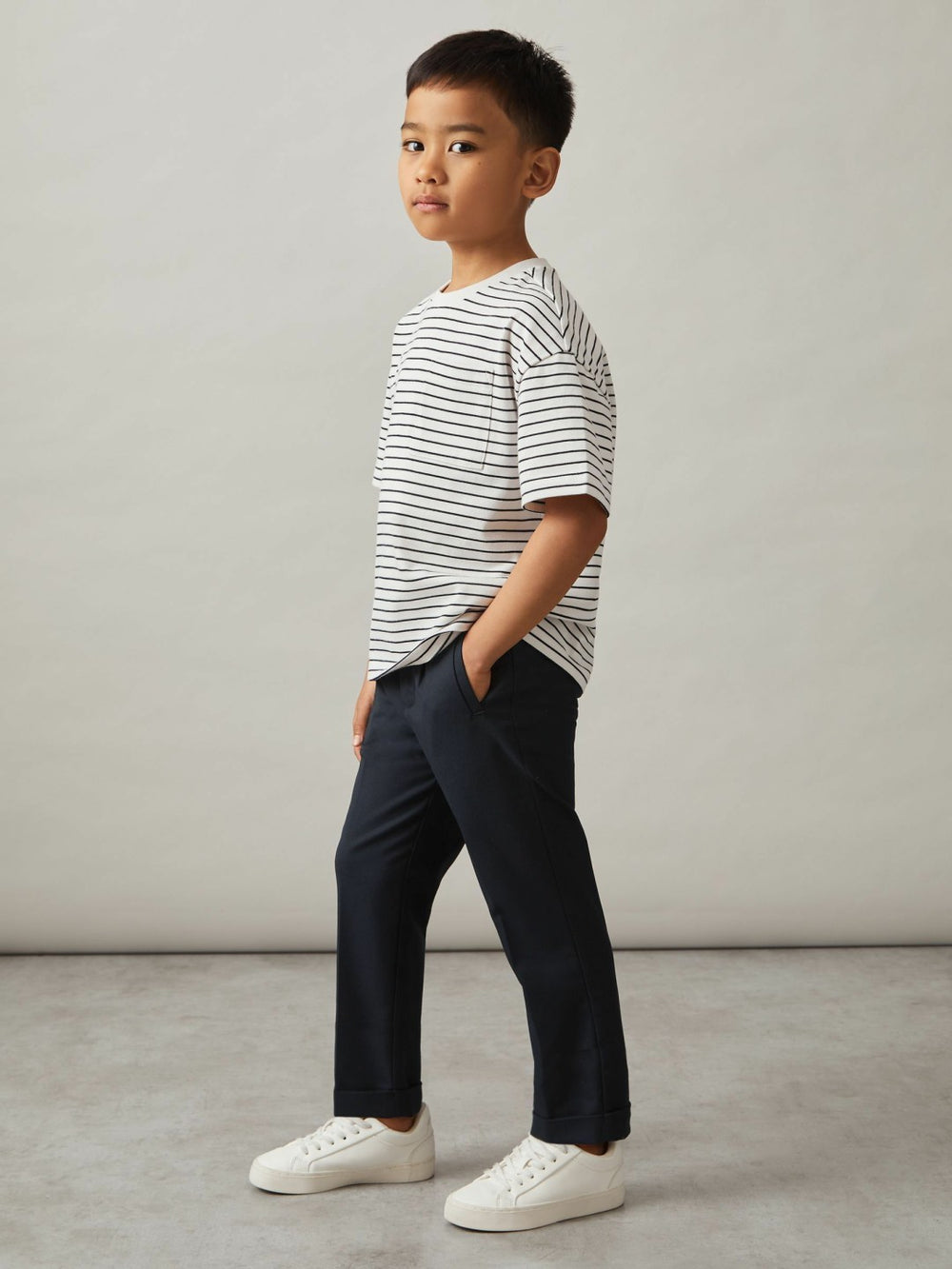 3-9 yrs Relaxed Elasticated Trousers with Turn-Ups Navy | Children