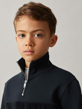 9-13 yrs Slim Fit Half-Zip Funnel Neck Velour Sweatshirt Navy | Children