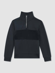 9-13 yrs Slim Fit Half-Zip Funnel Neck Velour Sweatshirt Navy | Children