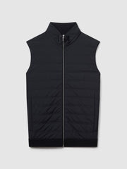 Hybrid Quilt and Knit Zip-Through Gilet Navy | Mens