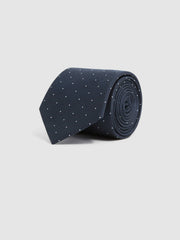 Polka Dot Silk Tie Navy | Mens