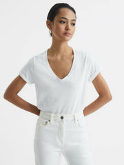 Cotton-Jersey V-Neck T-Shirt White | Womens