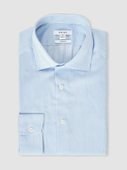 Slim Fit Cotton-Satin Cutaway-Collar Shirt Blue Stripe | Mens