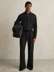 Linen Button-Through Shirt Black | Mens