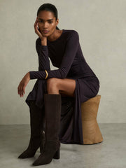 Block Heel Knee High Boots Chocolate | Womens