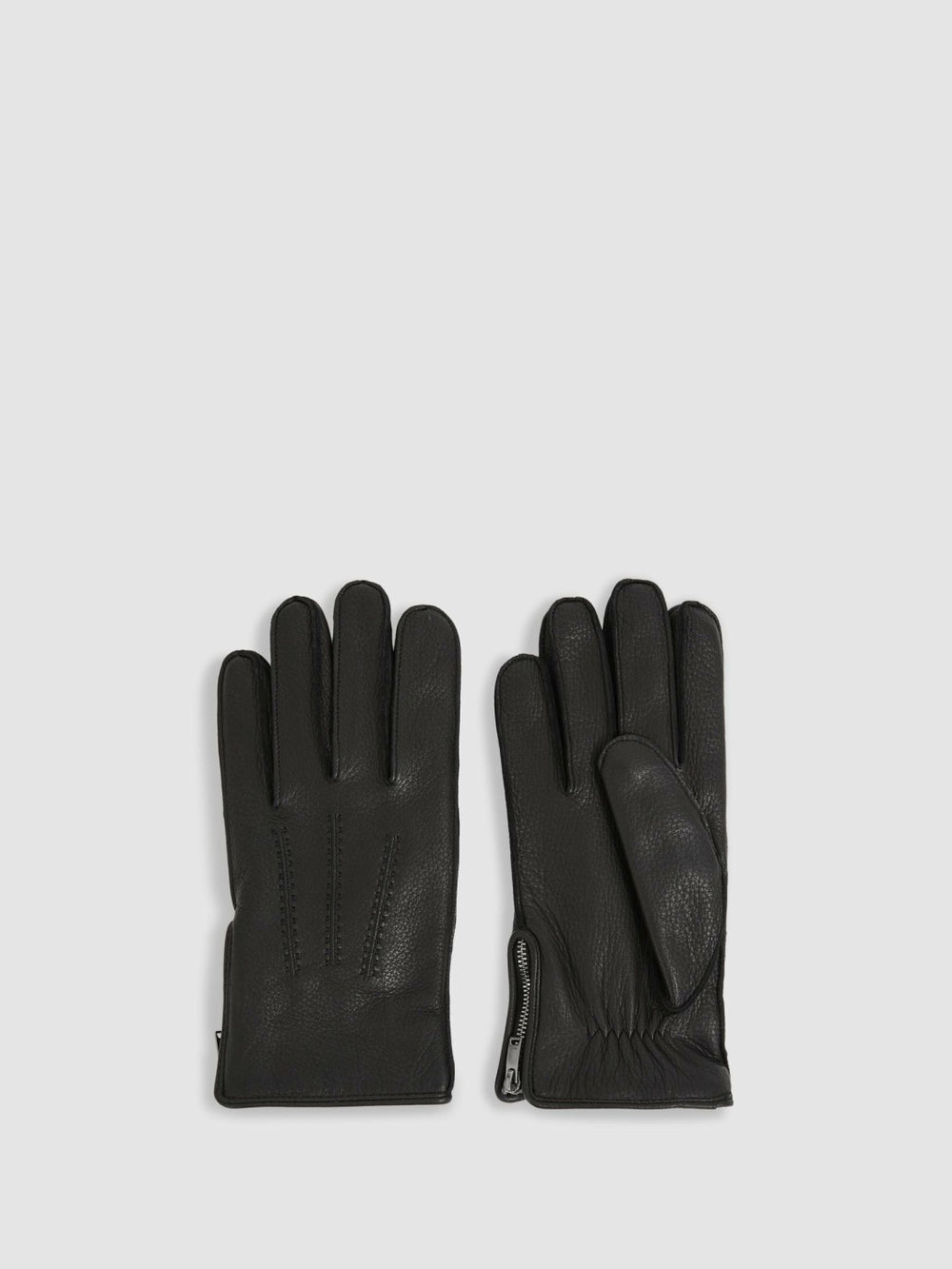 Leather Zip-Side Gloves Black | Mens
