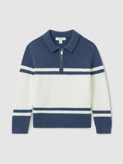 9-13 yrs Half-Zip Colour-Block Polo Shirt Blue/White | Children