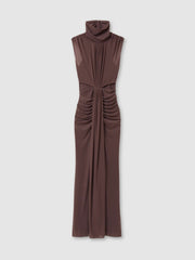 Sheer Ruched Maxi Dress Taupe | Womens