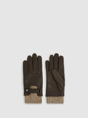 Leather Ribbed-Cuff Gloves Dark Brown | Mens