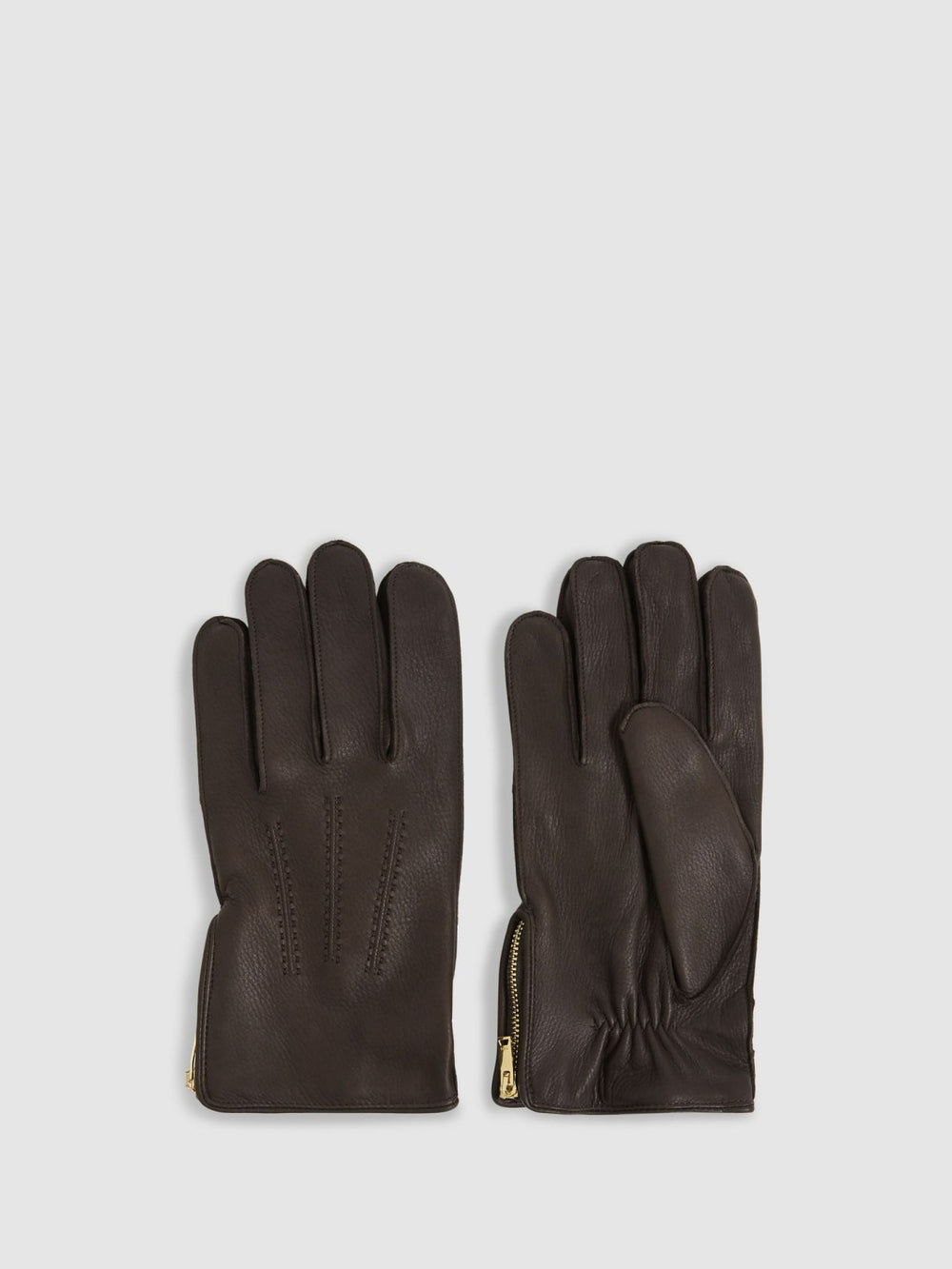 Leather Zip-Side Gloves Dark Brown | Mens