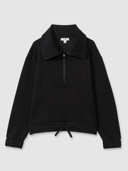 Interlock Half-Zip Drawstring-Hem Sweatshirt Black | Womens