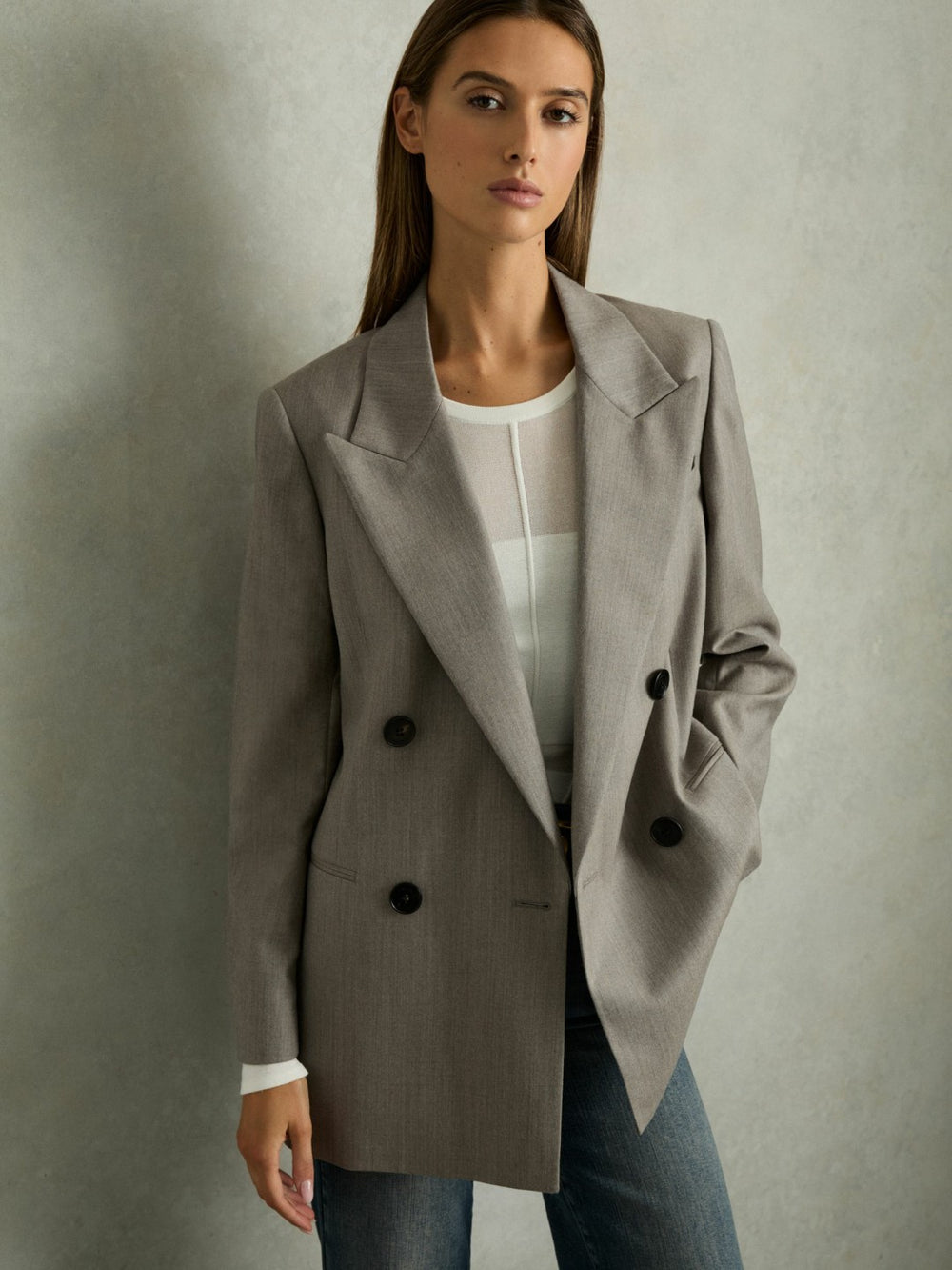 Wool Oversized Double-Breasted Blazer Grey | Womens
