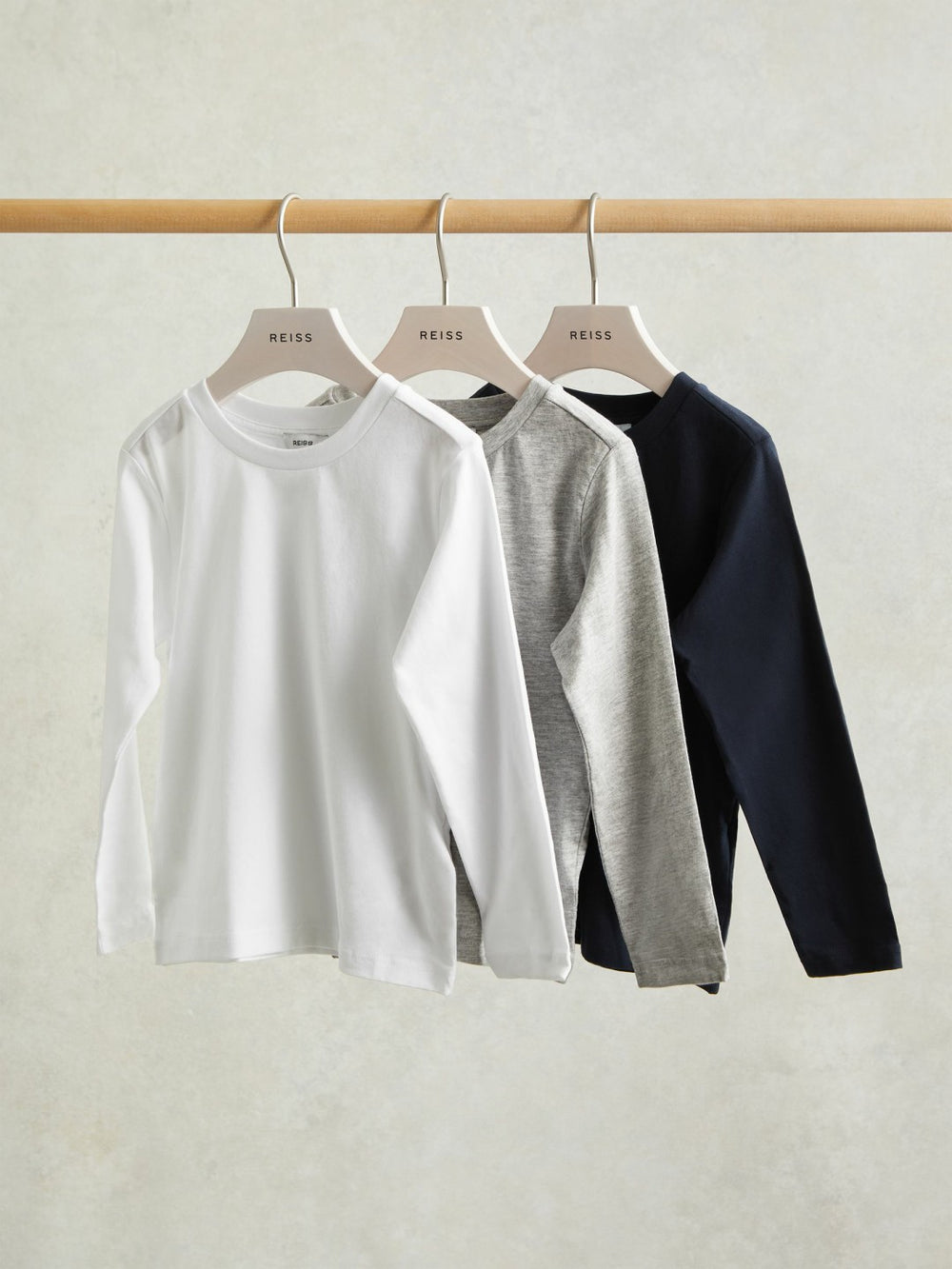 3-9 yrs Cotton Jersey Long Sleeve T-Shirts 3 Pack White/Soft Grey/Navy | Children