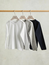 9-13 yrs Cotton Jersey Long Sleeve T-Shirts 3 Pack White/Soft Grey/Navy | Children