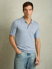 Merino Wool Polo Shirt Soft Blue | Mens