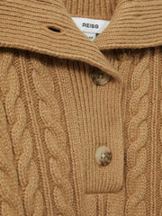 4-9 yrs Cotton-Blend Open-Collar Cable-Knit Jumper With Wool Camel | Children