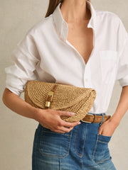 Raffia Half-Moon Clutch Bag Natural | Womens