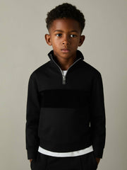 3-9 yrs Slim Fit Half-Zip Funnel Neck Velour Sweatshirt Black | Children
