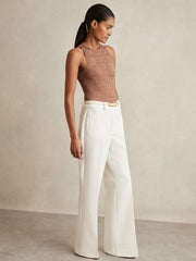 Twill Patch-Pocket Flared Trousers Cream | Womens