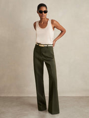 Twill Patch-Pocket Flared Trousers Green | Womens