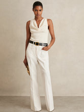 Petite Twill Patch-Pocket Flared Trousers Cream | Womens