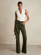 Petite Twill Patch-Pocket Flared Trousers Green | Womens