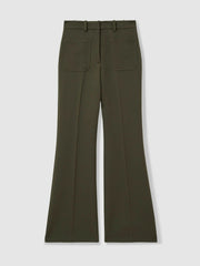 Petite Twill Patch-Pocket Flared Trousers Green | Womens