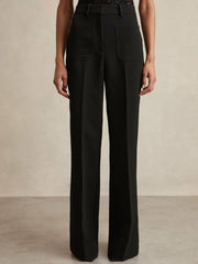 Petite Twill Patch-Pocket Flared Trousers Black | Womens