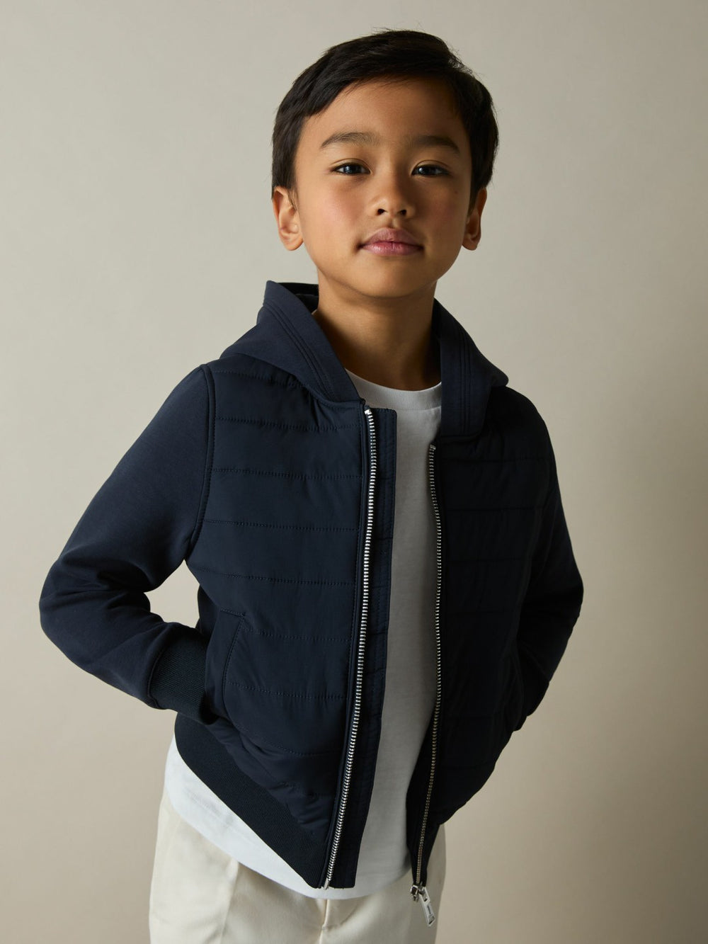 9-13 yrs Interlock Hybrid Hooded Puffer Jacket Navy | Children