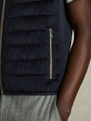Brushed Jersey Quilted Gilet Navy | Mens