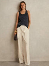 Elasticated-Waist Wide-Leg Twill Trousers Cream | Womens