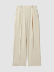 Elasticated-Waist Wide-Leg Twill Trousers Cream | Womens