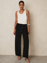 Petite Elasticated-Waist Wide-Leg Twill Trousers Black | Womens