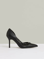 Leather Twist Detail Court Shoes Black | Womens