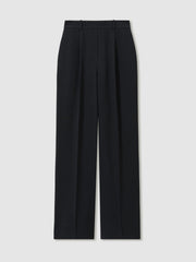 Elasticated-Waist Wide-Leg Twill Trousers Navy | Womens