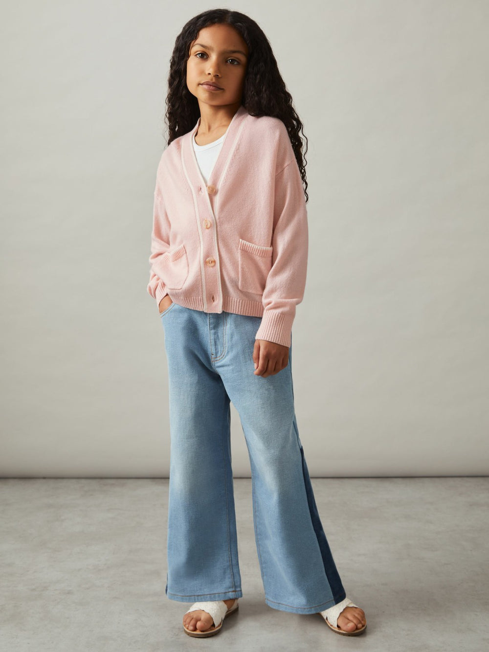 4-9 yrs Wool-Blend Stripe-Detail Cardigan With Cashmere Pink | Children