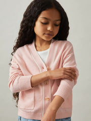 4-9 yrs Wool-Blend Stripe-Detail Cardigan With Cashmere Pink | Children