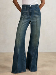 Petite Patch-Pocket Flared Jeans Mid Blue | Womens