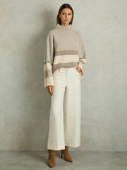 Wool Funnel-Neck Striped Jumper Neutral | Womens
