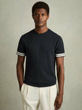 Tape-Cuff Textured T-Shirt Navy | Mens