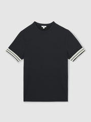 Tape-Cuff Textured T-Shirt Navy | Mens
