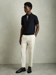 Contrast-Placket Polo Shirt With Cotton Navy | Mens